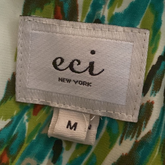 ECI ivory turquoise green feather cold shoulder tie waist blouse top Size M - Picture 7 of 9